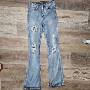 Indigo Rein Light Blue Distressed Flare Jeans